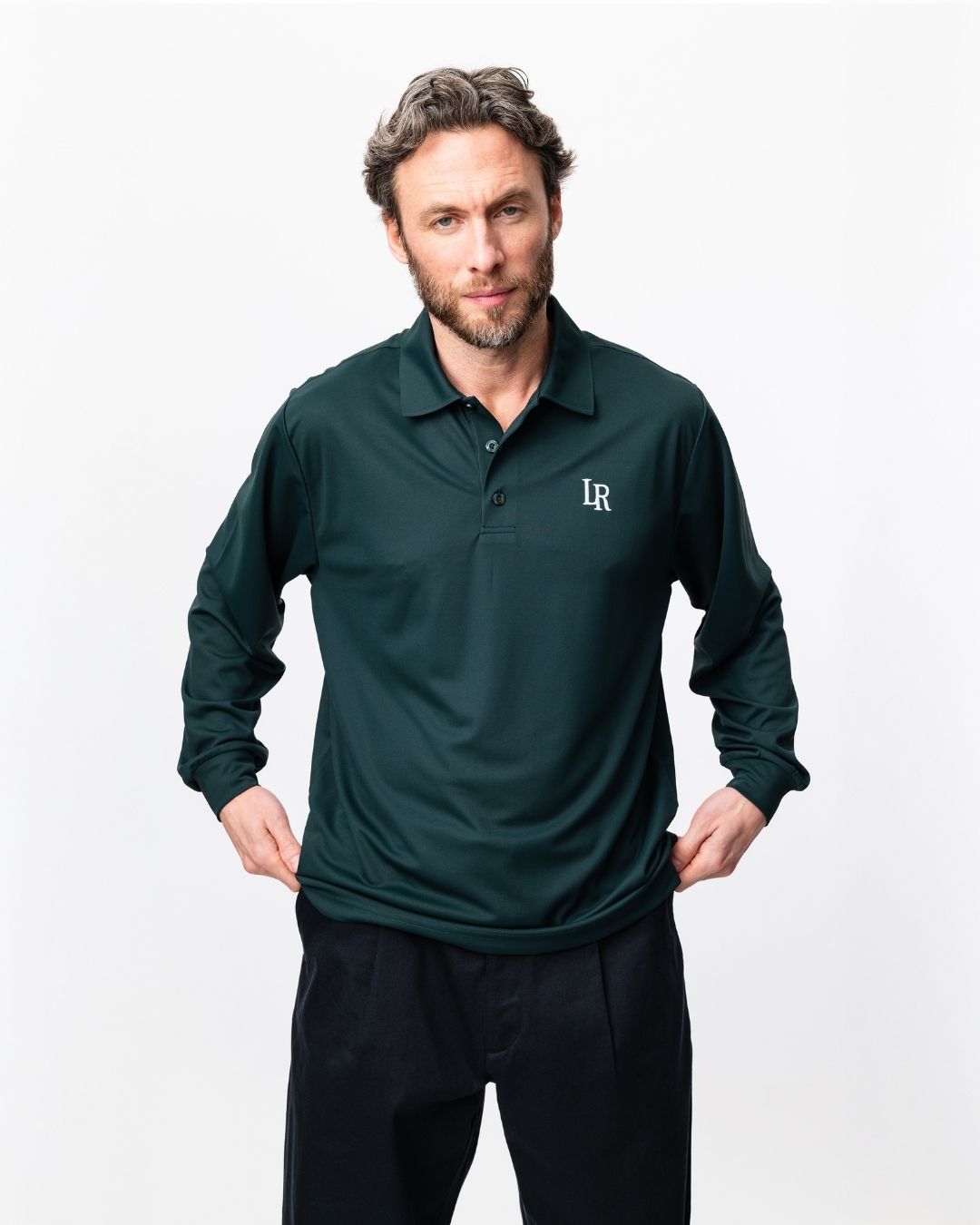 Long-Sleeve Performance Polo - Dark Green-5