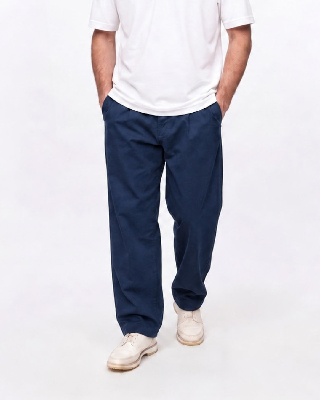 Pleated Trousers - Navy-1